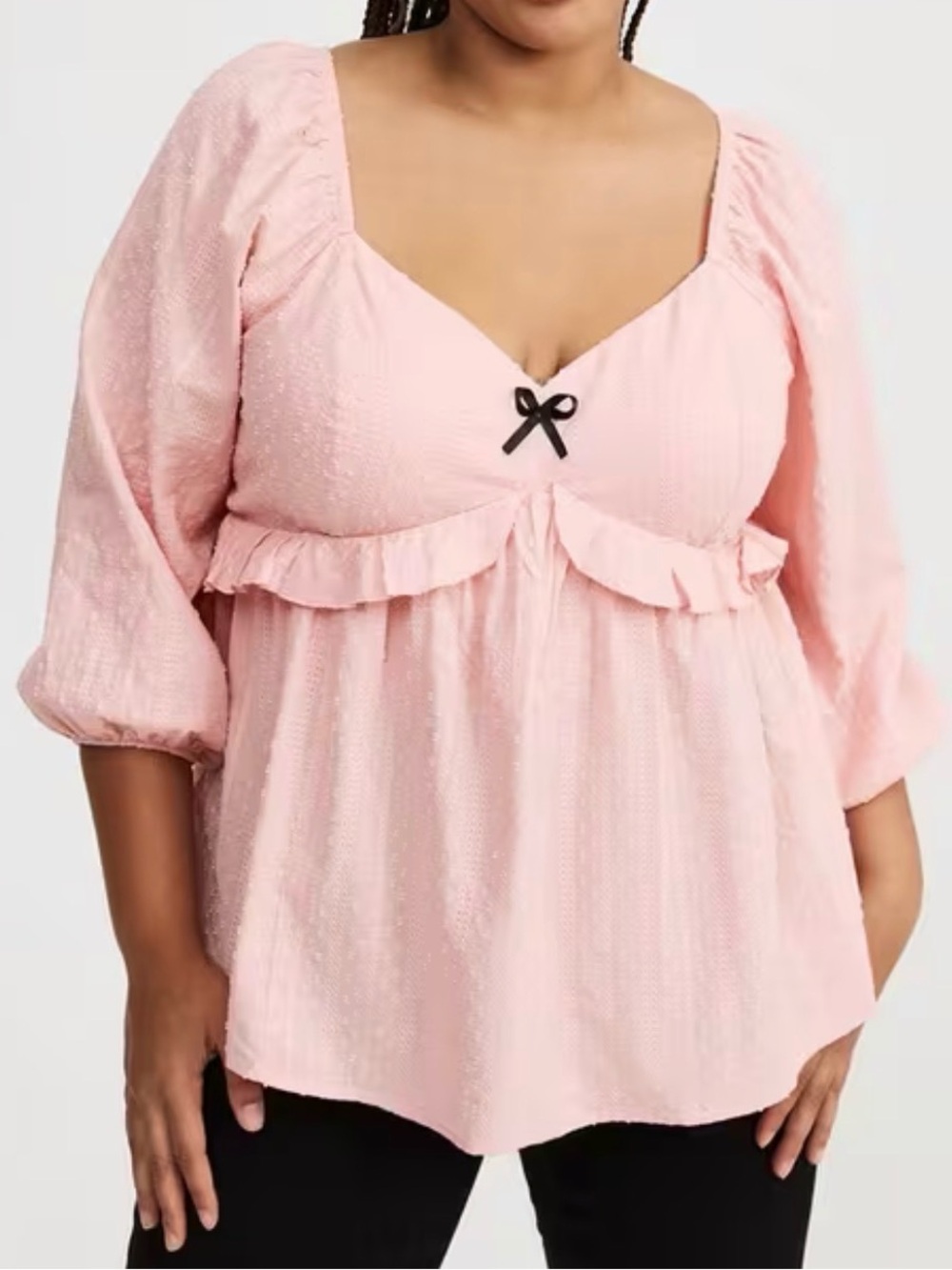 NWT Torrid cotton peplum ruffle bow babydoll top, Torrid size 00, M/L, 10